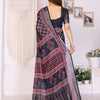 Midnight Black Linen Cotton Saree with Heritage Red Ajrakh-Inspired Panels