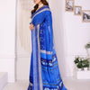 Royal Blue Linen Cotton Saree with Lotus-Inspired Artistic Border Elegance
