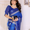 Royal Blue Linen Cotton Saree with Lotus-Inspired Artistic Border Elegance