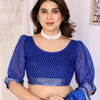 Royal Blue Linen Cotton Saree with Lotus-Inspired Artistic Border Elegance