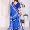 Royal Blue Linen Cotton Saree with Lotus-Inspired Artistic Border Elegance
