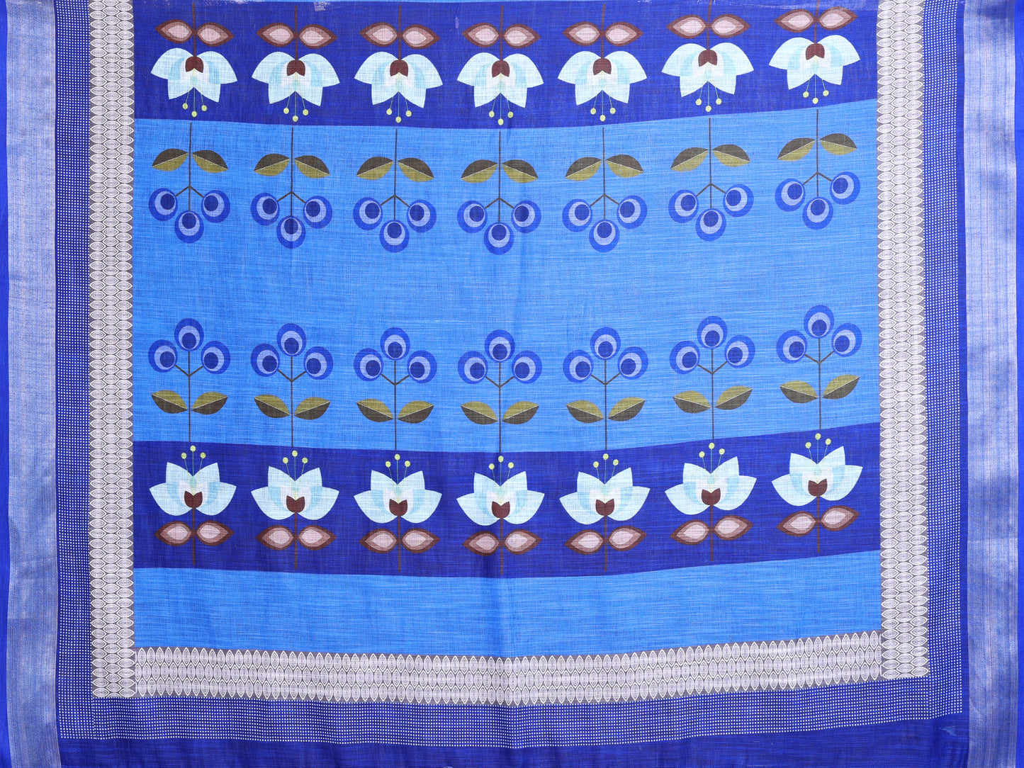 Royal Blue Linen Cotton Saree with Lotus-Inspired Artistic Border Elegance