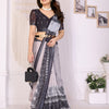 Ivory Mist Linen Cotton Saree with Classic Black Elephant Heritage Border