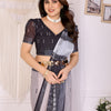 Ivory Mist Linen Cotton Saree with Classic Black Elephant Heritage Border