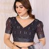 Ivory Mist Linen Cotton Saree with Classic Black Elephant Heritage Border