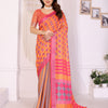 Sunset Orange Linen Cotton Saree with Modern Geometric Heritage Design