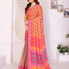 Sunset Orange Linen Cotton Saree with Modern Geometric Heritage Design
