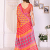 Sunset Orange Linen Cotton Saree with Modern Geometric Heritage Design