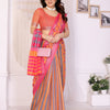 Sunset Orange Linen Cotton Saree with Modern Geometric Heritage Design