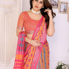 Sunset Orange Linen Cotton Saree with Modern Geometric Heritage Design