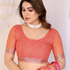 Sunset Orange Linen Cotton Saree with Modern Geometric Heritage Design