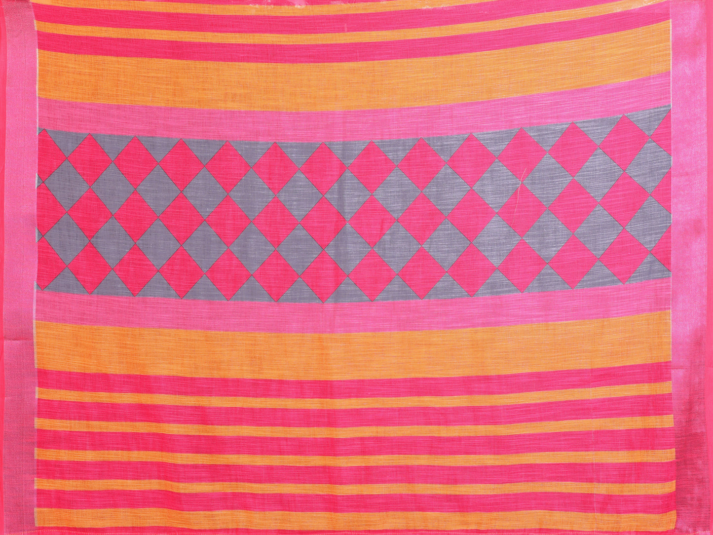 Sunset Orange Linen Cotton Saree with Modern Geometric Heritage Design