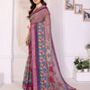 Vintage Wine Linen Cotton Saree with Romantic Rose Garden Elegance