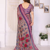 Vintage Wine Linen Cotton Saree with Romantic Rose Garden Elegance