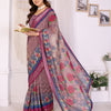 Vintage Wine Linen Cotton Saree with Romantic Rose Garden Elegance