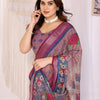 Vintage Wine Linen Cotton Saree with Romantic Rose Garden Elegance