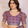 Vintage Wine Linen Cotton Saree with Romantic Rose Garden Elegance