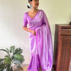 Charming Lavender Kanjivaram Silk Saree With Flattering Blouse Piece