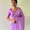 Charming Lavender Kanjivaram Silk Saree With Flattering Blouse Piece