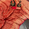 Stunner Red Soft Banarasi Silk Saree With Ideal Blouse Piece