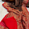Embrocation Wine Soft Banarasi Silk Saree With Lassitude Blouse Piece