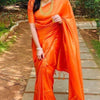 Brood Orange Kanjivaram Silk Saree With Diaphanous Blouse Piece
