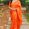 Brood Orange Kanjivaram Silk Saree With Diaphanous Blouse Piece