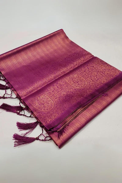Lagniappe Purple Kanjivaram Silk Saree With Panoply Blouse Piece