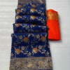 Pretty Navy Blue Soft Banarasi Silk Saree With Dazzling Blouse Piece