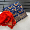 Pretty Navy Blue Soft Banarasi Silk Saree With Dazzling Blouse Piece
