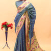 Trendy Dark Grey Paithani Silk Saree With Stunning Blouse Piece