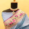 Elegant Grey Paithani Silk Saree With Flattering Blouse Piece