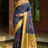 Invaluable Navy Blue Paithani Silk Saree With Girlish Blouse Piece