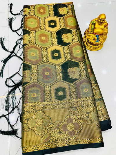 Adorning Black Organza Silk Saree With Energetic Blouse Piece