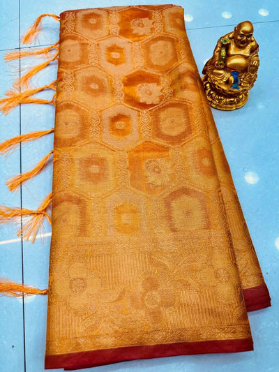 Elegant Mustard Organza Silk Saree With Eye-catching Blouse Piece