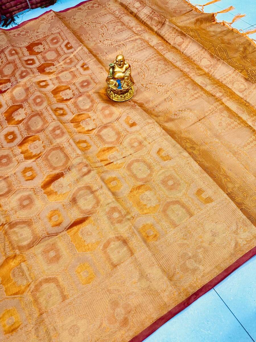 Elegant Mustard Organza Silk Saree With Eye-catching Blouse Piece