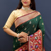 Redolent Dark Green Paithani Silk Saree With Glamorous Blouse Piece