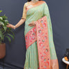Efflorescence Pista Paithani Silk Saree With Seraphic Blouse Piece