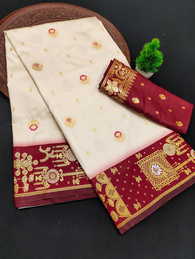 Sumptuous Off White Soft Banarasi Silk Saree With Epiphany Blouse Piece