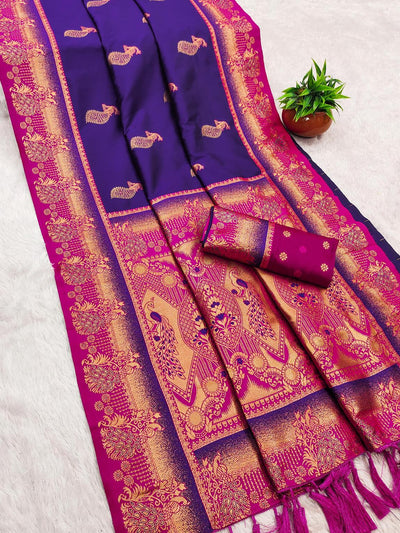 Resplendent Royal Blue Paithani Silk Saree With Seraglio Blouse Piece