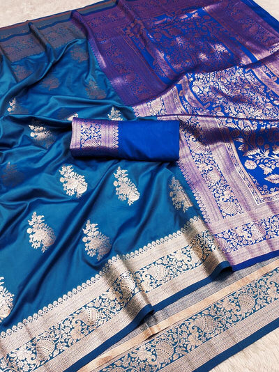 Bewitching Blue Soft Banarasi Silk Saree With Trendy Blouse Piece