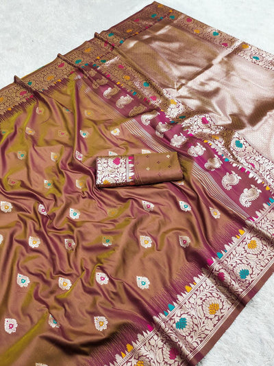 Supernal Brown Soft Banarasi Silk Saree With Inspiring Blouse Piece