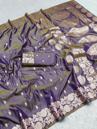 Blooming Grey Soft Banarasi Silk Saree With Sizzling Blouse Piece