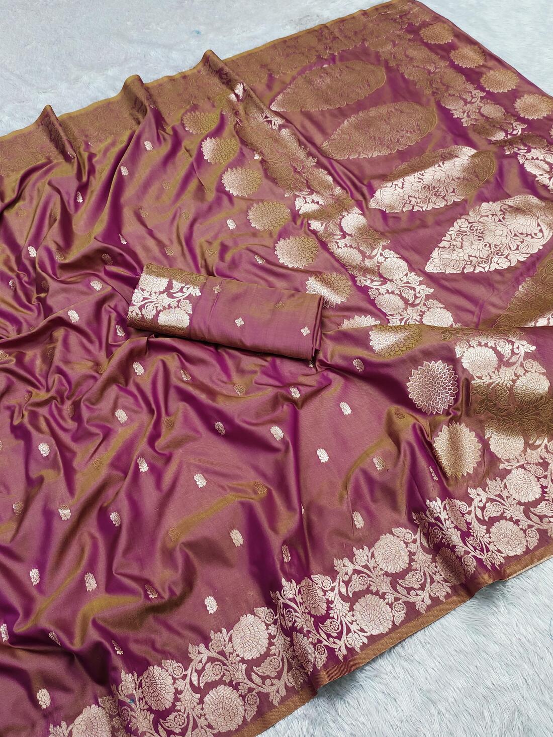 Petrichor Purple Soft Banarasi Silk Saree With Enticing Blouse Piece