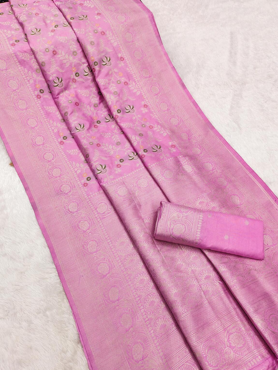 Radiant Pink Soft Banarasi Silk Saree With Enticing Blouse Piece