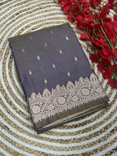 Mellifluous Grey Soft Banarasi Silk Saree With Divine Blouse Piece