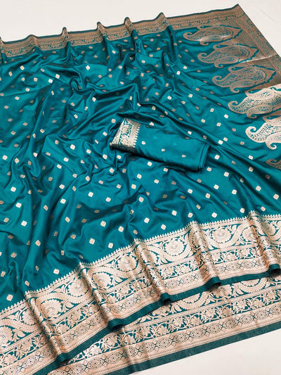 Chatoyant Rama Soft Banarasi Silk Saree With Refreshing Blouse Piece