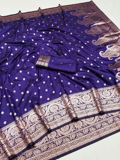 Beleaguer Royal Purple Soft Banarasi Silk Saree With Mesmerising Blouse Piece