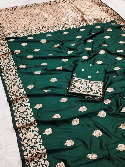 Redolent Dark Green Soft Banarasi Silk Saree With Gratifying Blouse Piece
