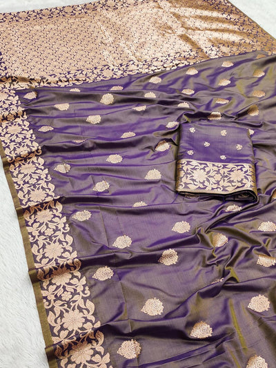 Ethnic Lavender Soft Banarasi Silk Saree With Dalliance Blouse Piece